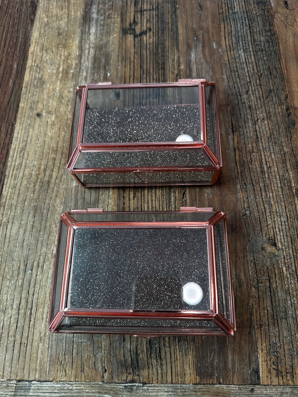 Rose Gold Glass Jewelry Case with Sparkle Liner - Protective Display Box